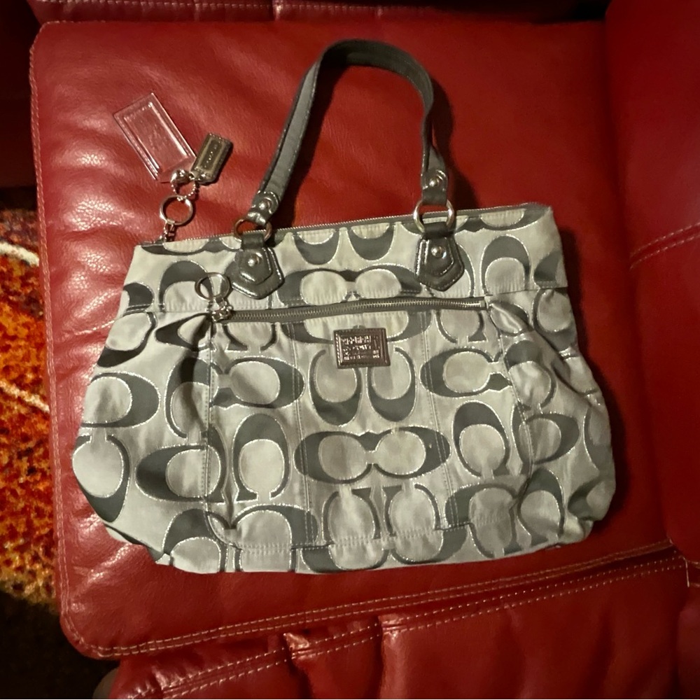 Coach Poppy Silver and Gray Signature Soft Tote.. Spacious!